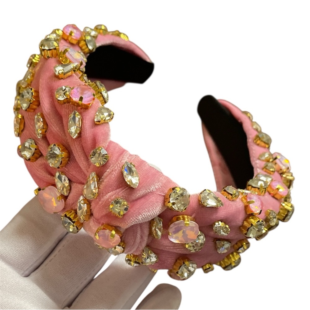 ✨ Rhinestone Knotted Velvet Headband – Pink Rainbow Crystal ✨ - Picture 8 of 10